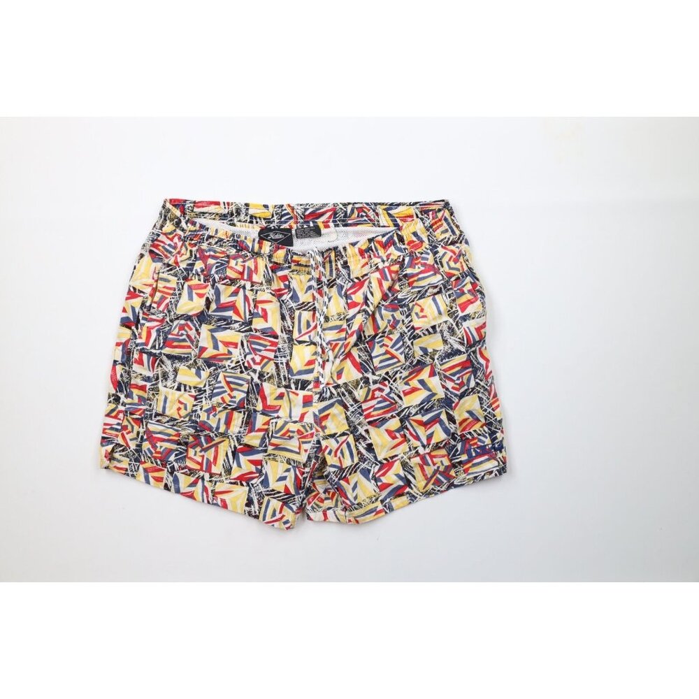 Vtg 90s Hobie Mens Medium Faded Spell Out Abstract Sailing Flags Lined Shorts